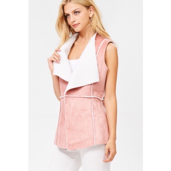 Classic Pink Sherpa Suede Vest - Picture 5 of 7